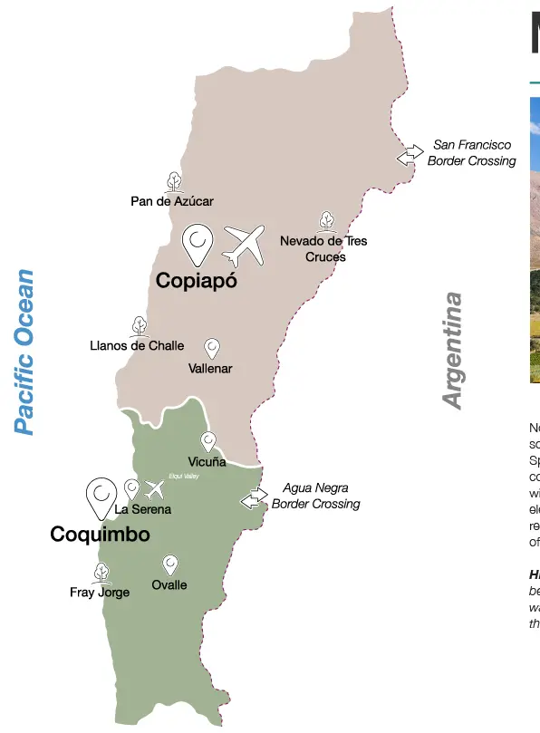 Mapa Norte Chico Chile - Valle de Elqui destinos