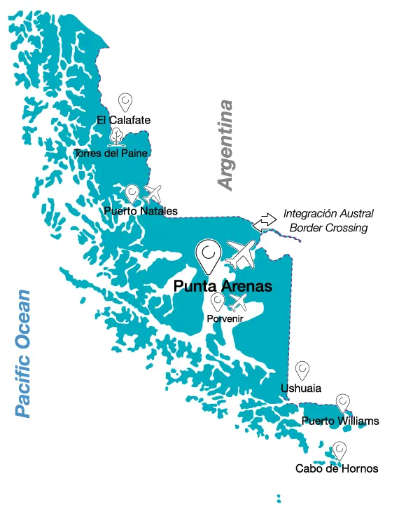 Chilean Patagonia map - Torres del Paine and key destinations guide
